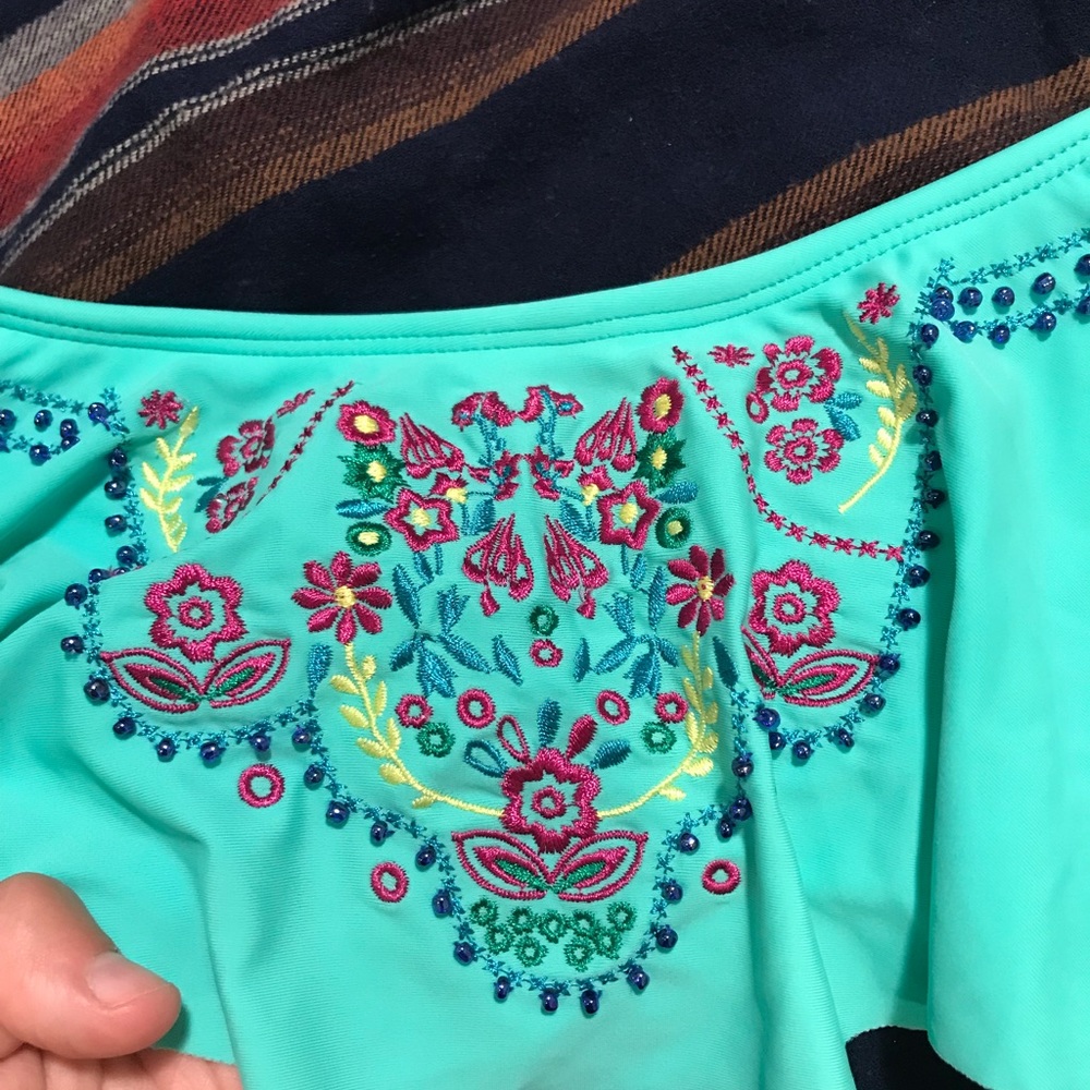 Altar’d State Aqua Embroidered Bikini Top - Picture 2 of 3
